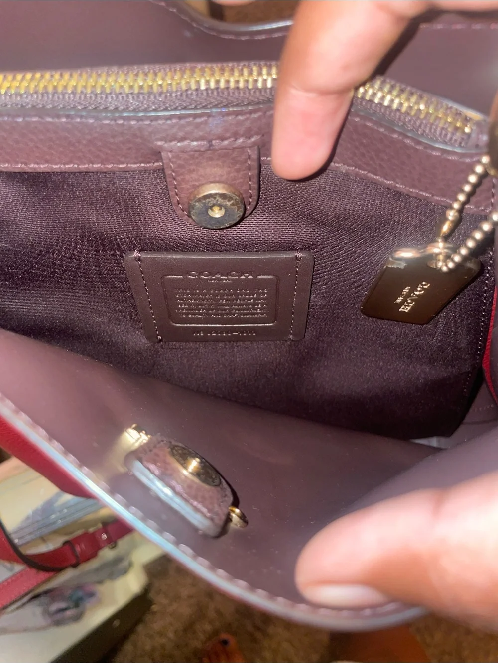 Coach Red Pebbled Leather Top-Handle Satchel with Gold Hardware